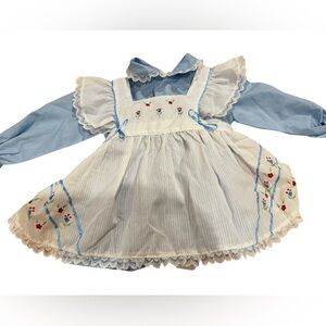 Vintage,new 3 piece Embroidered Dress with white floral apron w/matching tights